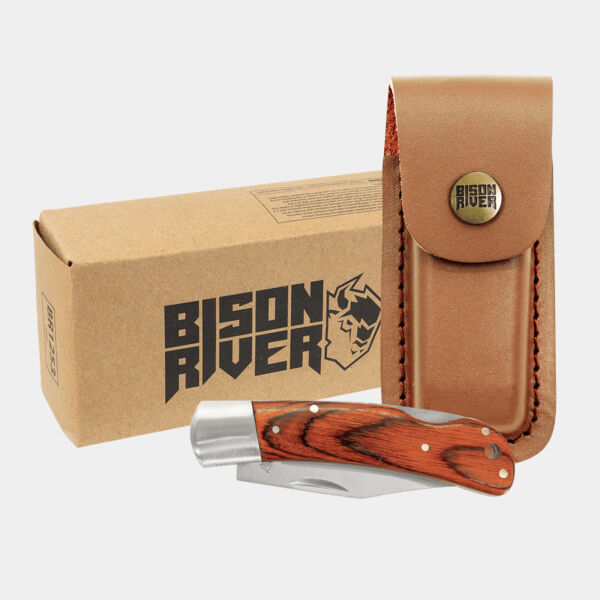 Bison River 4" Wood Folding Knife with Leather Sheath Thumbnail
