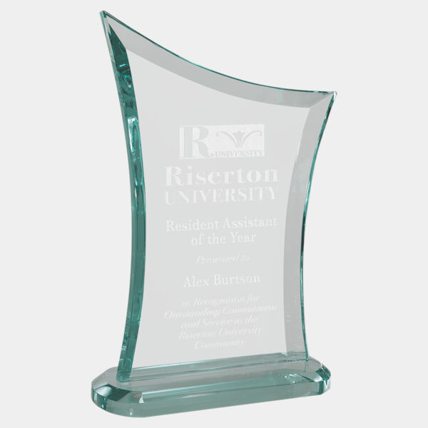 6" x 8 3/4" Contemporary Jade Glass Award with Oval Shaped Base Thumbnail