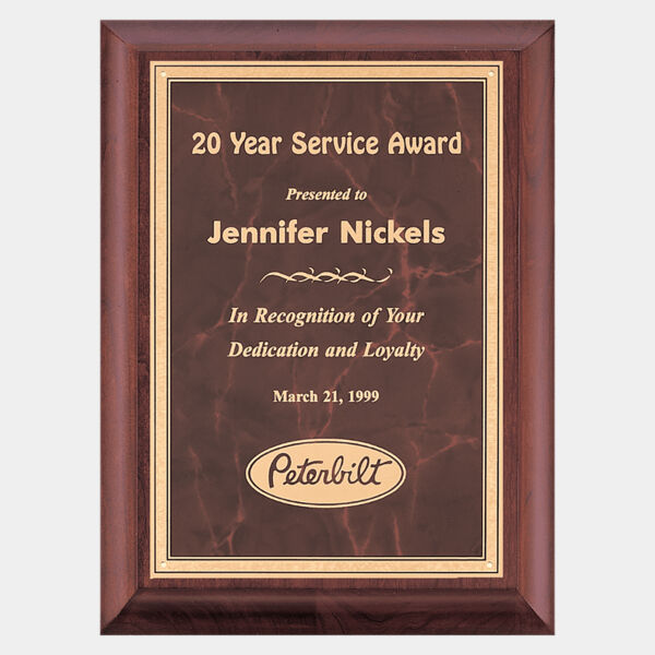 7" x 9" Hand Rubbed Finish Plaque with Ruby Marble Border LaserFX Plate Thumbnail