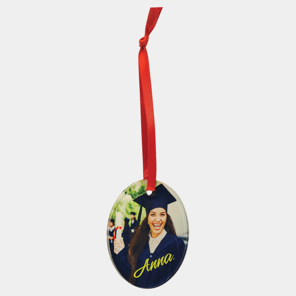 2 1/4" x 3" Oval Sublimatable Acrylic Ornament with Ribbon Thumbnail